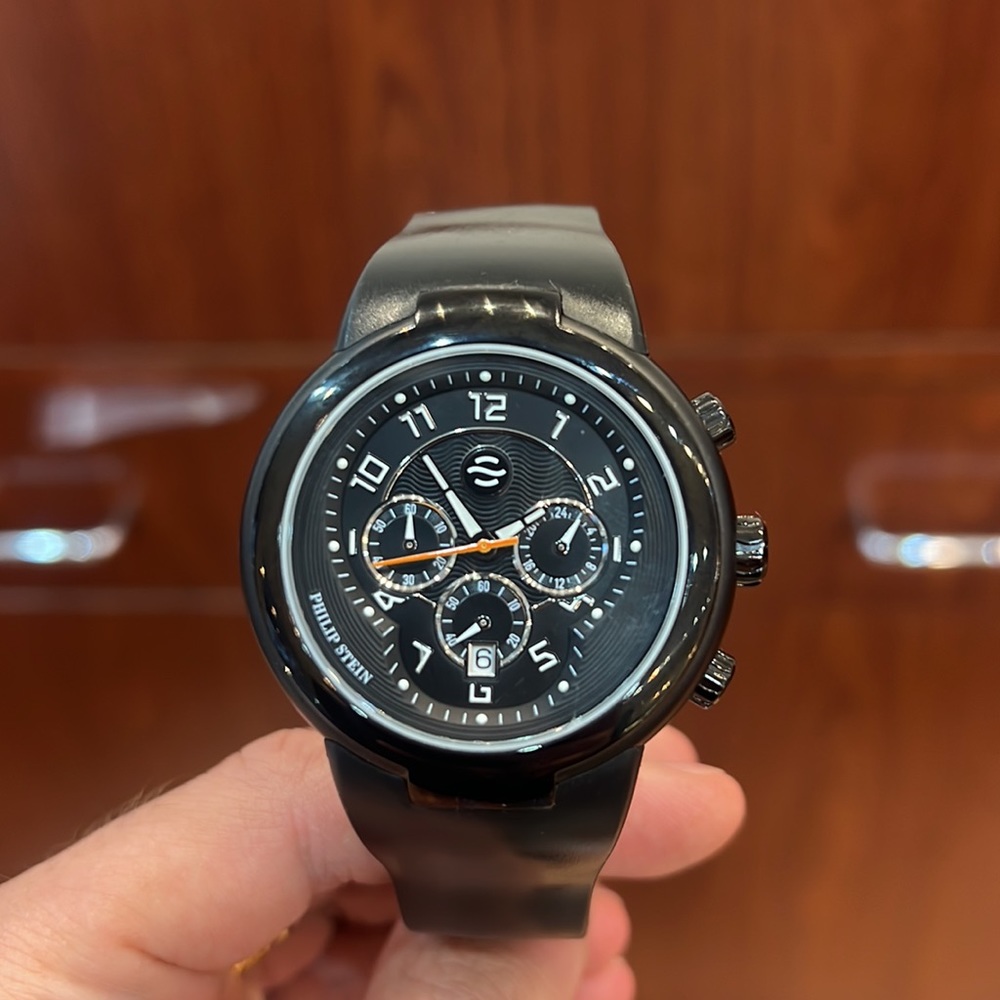 PHILIP STEIN Black Active 45mm Chronograph Men's Watch serial number 32tf000378